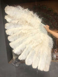 Load image into Gallery viewer, XL 2 Layers beige Ostrich Feather Fan 34''x 60'' with Travel leather Bag.
