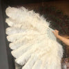 XL 2 Layers beige Ostrich Feather Fan 34''x 60'' with Travel leather Bag.