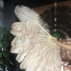 2 layers beige camel Ostrich Feather Fan 30"x 54" with leather travel Bag.