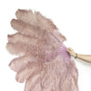 XL 2 Layers beige wood Ostrich Feather Fan 34''x 60'' with Travel leather Bag.