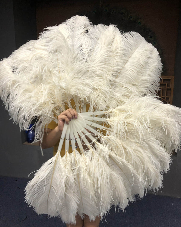 A pair beige Single layer Ostrich Feather fan 24
