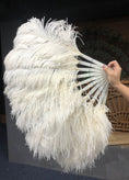 Load image into Gallery viewer, A pair Single layer beige Beginner’s Ostrich Feather Fan - hotfans
