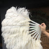 A pair beige Single layer Ostrich Feather fan 24"x 41" with leather travel Bag.