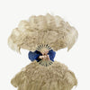 Abanico de plumas de avestruz marabú camel beige 24&quot;x 43&quot; con bolsa de viaje de cuero.