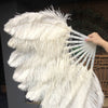 A pair beige Single layer Ostrich Feather fan 24"x 41" with leather travel Bag.