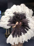 Load image into Gallery viewer, Mix beige & coffee 2 Layers Ostrich Feather Fan 30''x 54'' with Travel leather Bag.
