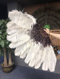 Load image into Gallery viewer, Mix beige & coffee 2 Layers Ostrich Feather Fan 30''x 54'' with Travel leather Bag.
