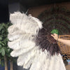 Mix beige & coffee 2 Layers Ostrich Feather Fan 30''x 54'' with Travel leather Bag.