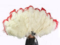 Load image into Gallery viewer, Beige tip dye red XL 2 Layer Ostrich Feather Fan 34''x 60'' with Travel leather Bag.
