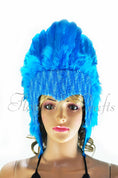 Load image into Gallery viewer, Blue feather sequins crown las vegas dancer showgirl headgear headdress.
