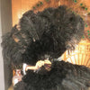 black Marabou Ostrich Feather fan 24"x 43" with Travel leather Bag.