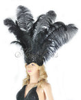 Load image into Gallery viewer, Black Showgirl Open Face Ostrich feather Headdress.
