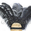Schwarzer Showgirl-Kopfschmuck aus Straußenfedern mit offenem Gesicht.
