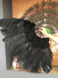 Load image into Gallery viewer, black Marabou Ostrich Feather fan 24"x 43" with Travel leather Bag.
