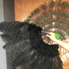 Abanico de plumas de avestruz marabú negro 24 "x 43" con bolsa de viaje de cuero.