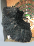 Load image into Gallery viewer, black Marabou Ostrich Feather fan 24"x 43" with Travel leather Bag.
