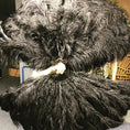 Load image into Gallery viewer, Black 3 Layers Ostrich Feather Fan Opened 65" with Travel leather Bag.
