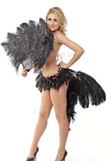 Load image into Gallery viewer, Black single layer Ostrich Feather Fan with leather travel Bag 25"x 45".
