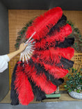 Load image into Gallery viewer, mix Red & black single layer Ostrich Feather Fan with leather travel Bag 25"x 45".
