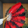 Abanico de plumas de avestruz de una sola capa en color rojo y negro con bolsa de viaje de cuero de 25&quot;x 45&quot;.