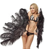 2 layers Black Ostrich Feather Fan 30"x 54" with leather travel Bag.
