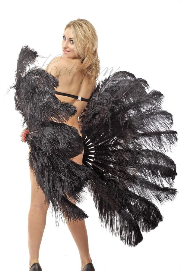 2 layers Black Ostrich Feather Fan 30