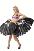 Load image into Gallery viewer, Black single layer Ostrich Feather Fan with leather travel Bag 25"x 45".
