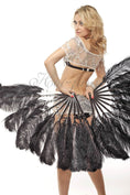 Load image into Gallery viewer, A pair black Single layer Ostrich Feather fan 24"x 41" with leather travel Bag.
