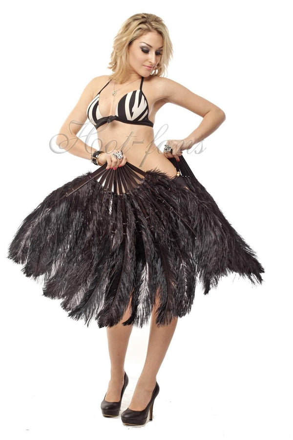 2 layers Black Ostrich Feather Fan 30