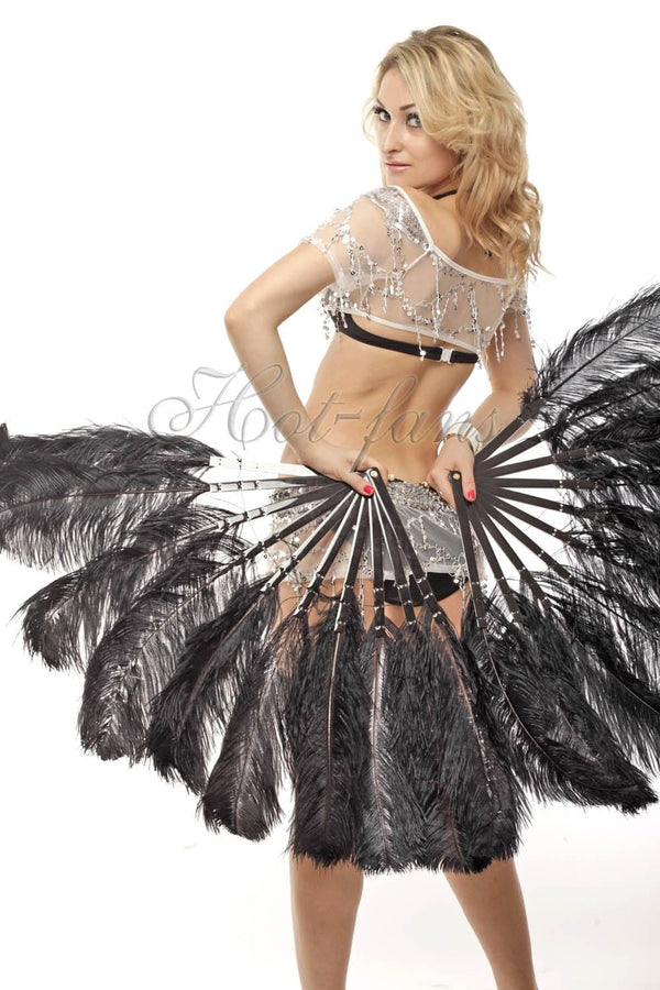 A pair black Single layer Ostrich Feather fan 24