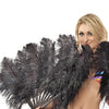 Abanico de pluma de avestruz negro de una sola capa con bolsa de viaje de cuero de 25 "x 45".