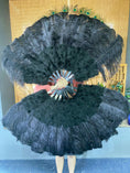 Load image into Gallery viewer, Black Ostrich & Marabou Feathers fan 27"x 53" with Travel leather Bag.
