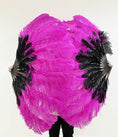 Load image into Gallery viewer, Mix black & hot pink 2 Layers Ostrich Feather Fan 30''x 54'' with Travel leather Bag.
