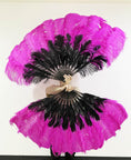 Load image into Gallery viewer, Mix black & hot pink 2 Layers Ostrich Feather Fan 30''x 54'' with Travel leather Bag.
