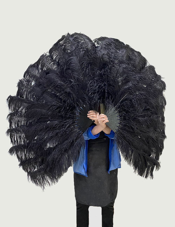 XL 2 Layers Ostrich Feather Fan 34''x 60'' with aluminum staves.