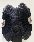 Load image into Gallery viewer, Black Peacock Marabou Ostrich Feathers Fan 27"x 53" With Travel leather Bag.
