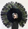 Load image into Gallery viewer, Black Peacock Marabou Ostrich Feathers Fan 27"x 53" With Travel leather Bag.
