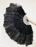 Load image into Gallery viewer, Black Peacock Marabou Ostrich Feathers Fan 27"x 53" With Travel leather Bag.
