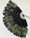 Load image into Gallery viewer, Black Peacock Marabou Ostrich Feathers Fan 27"x 53" With Travel leather Bag.
