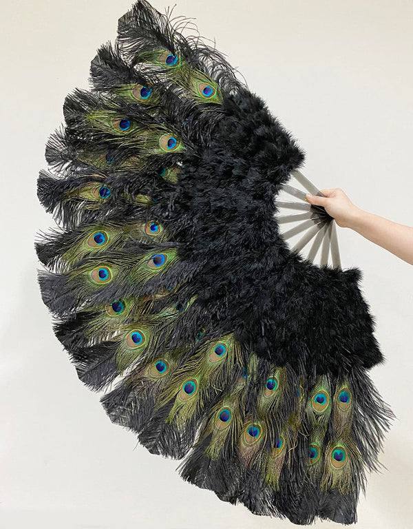 Black Peacock Marabou Ostrich Feathers Fan 27
