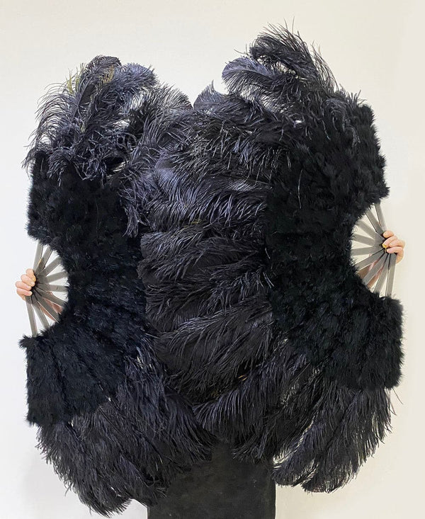 Abanico de plumas de avestruz de marabú y pavo real negro 27