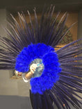 Load image into Gallery viewer, Blue Marabou & Pheasant Feather Fan 29"x 53" with Travel leather Bag.
