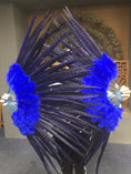 Load image into Gallery viewer, Blue Marabou & Pheasant Feather Fan 29"x 53" with Travel leather Bag.
