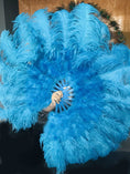 Load image into Gallery viewer, turquoise Marabou Ostrich Feather fan 24"x 43" with Travel leather Bag.
