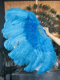 Load image into Gallery viewer, turquoise Marabou Ostrich Feather fan 24"x 43" with Travel leather Bag.
