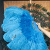 Abanico de plumas de avestruz marabú turquesa 24 "x 43" con bolsa de viaje de cuero.