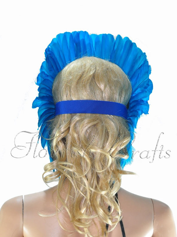 Blaue Feder Pailletten Krone Las Vegas Tänzer Showgirl Kopfbedeckung Kopfschmuck.
