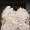 Um par de leque de pena de avestruz de camada única blush 24&quot; x 41&quot; com bolsa de viagem de couro.