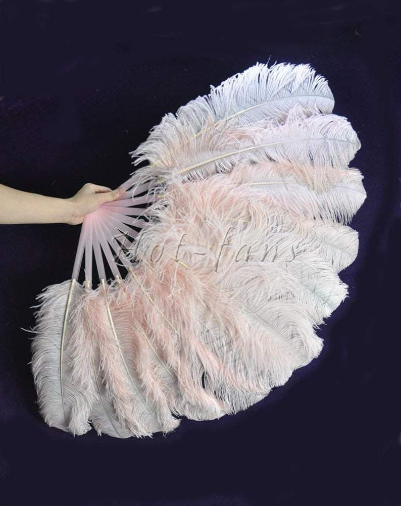 blush single layer Ostrich Feather Fan with leather travel Bag 25"x 45".