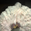 Abanico XL de plumas de avestruz rubor de 2 capas de 34&#39;&#39;x 60&#39;&#39; con bolsa de viaje de cuero.